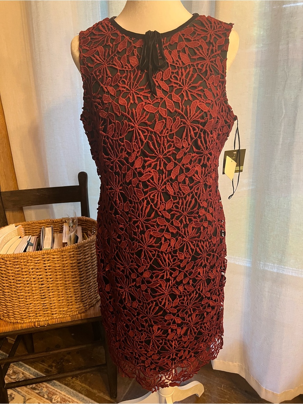 NEW‎ Vintage Neiman Marcus Taylor Over-layer Lined Wine Dress Womens Size 8